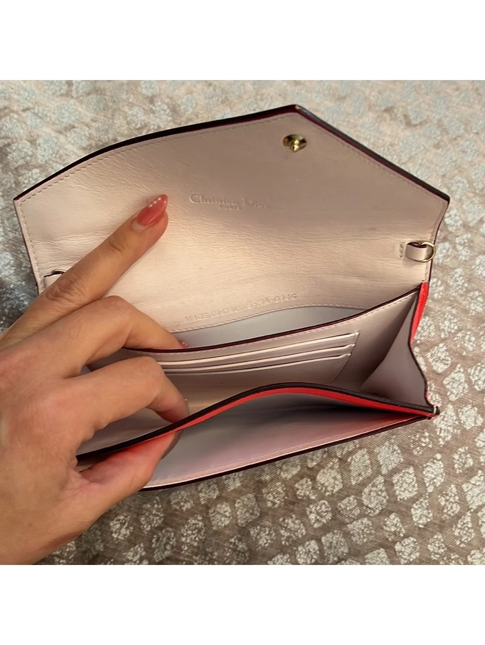 Unique Dior Crossbody Wallet w coin pouch and gold chain